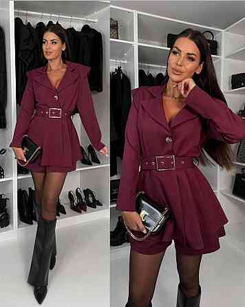 Женский классический мини комбинезон с длинным рукавом костюмка Бургунди, 46/48 Одесса