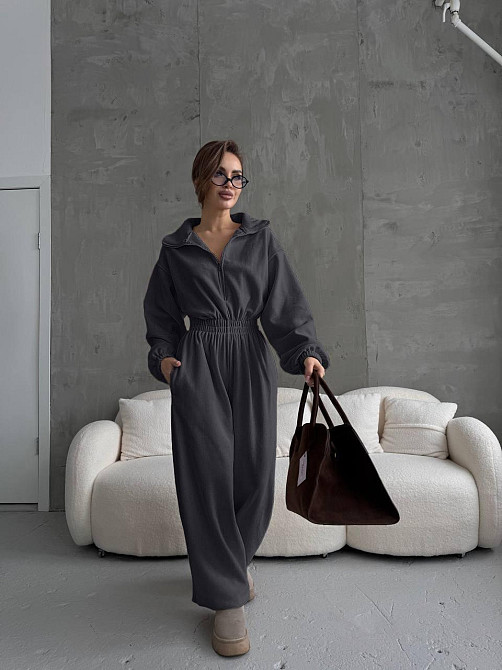 Женский стильный теплый комбинезон из флиса Графит Одесса - изображение 1