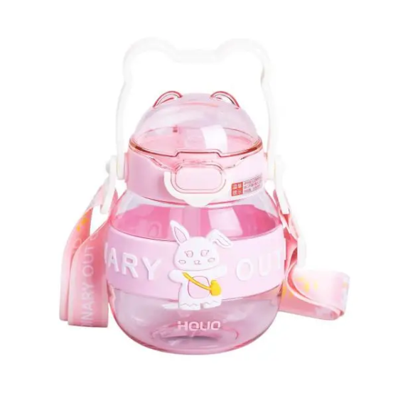 Yiwu Пляшка для води дитяча з трубочкою 580 мл з ручкою та ремінцем Рожева HP-14-37P Коломия