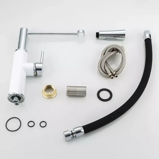 Змішувач для кухні Frap F4452-8 з гнучким виливом, 2 режими, біло/чорний Київ