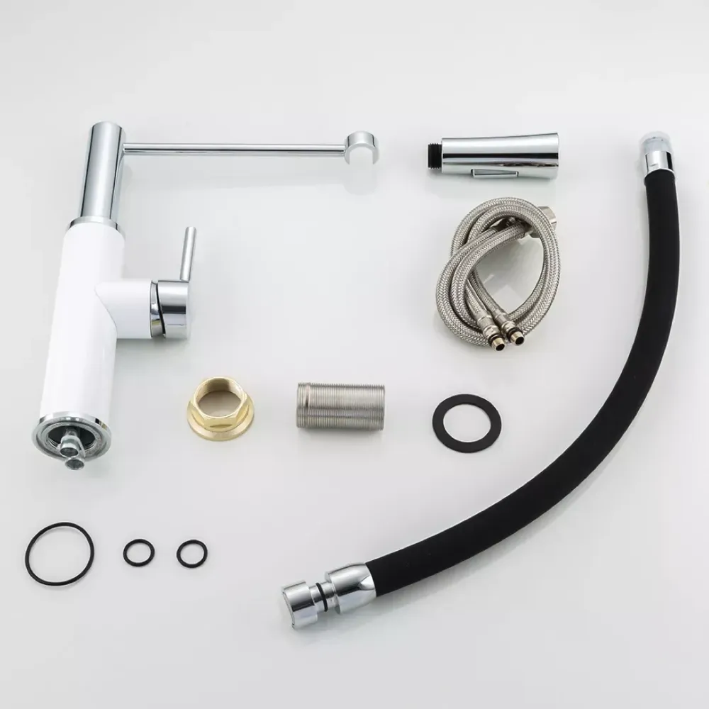 Змішувач для кухні Frap F4452-8 з гнучким виливом, 2 режими, біло/чорний Київ - фото 6