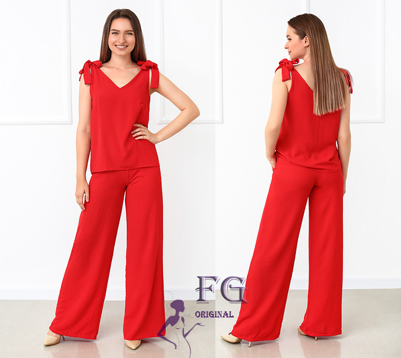 Літній жіночий костюм із широкими штанами "Ясмин" оптом | Норма та батал | Розпродаж моделі Червоний, 46 Київ - фото 2