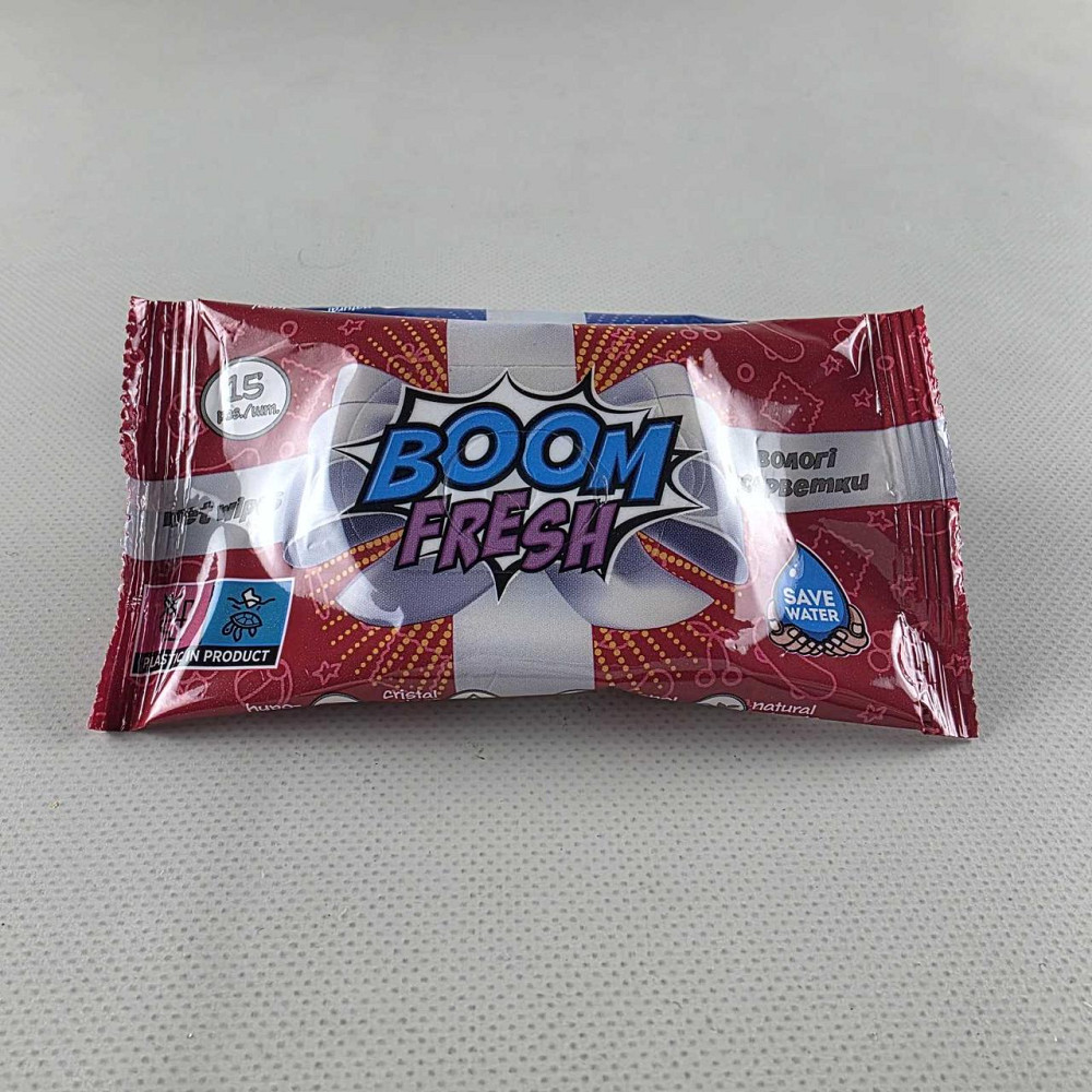 Волога серветка 15 шт "BOOM FRESH" красна (1 пачка) Харків - фото 1