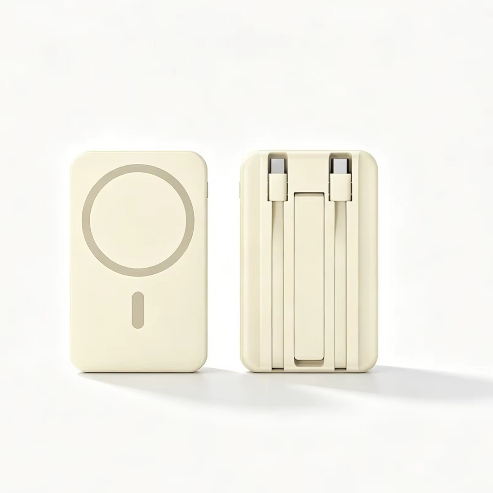Павербанк беспроводной магнитный 10000мАч Powerbank с быстрой зарядкой, откидной подставкой, бежевый Каменец-Подольский - изображение 3