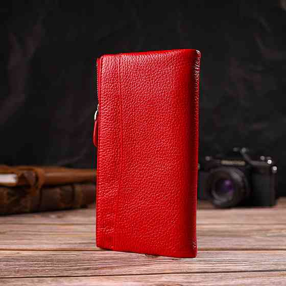 Яскравий жіночий гаманець із зручним функціоналом з натуральної шкіри CANPELLINI 21895 Червоний Київ