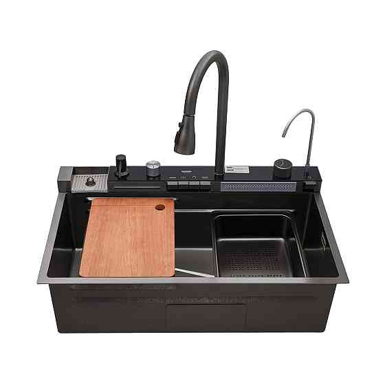 Кухонная мойка Kroner KRP Schwarze - SET7546ARTHM PVD (3.0/0.8 мм) в комплекте со смесителем, черная Киев