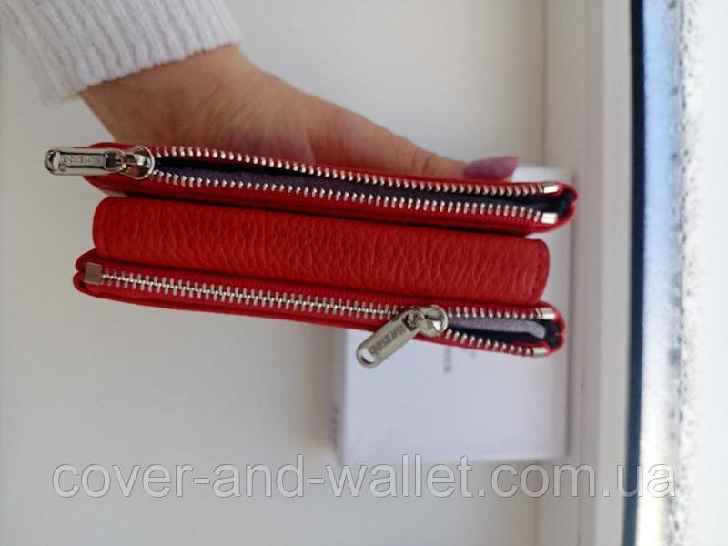 Компактный женский кожаный кошелек красного цвета на магнитах H Verde Киев - изображение 8