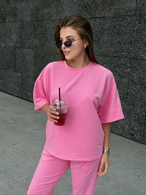 Жіночий костюм двонитка футболка та штани прогулянковий Рожевий XL-XXL Харків - фото 13