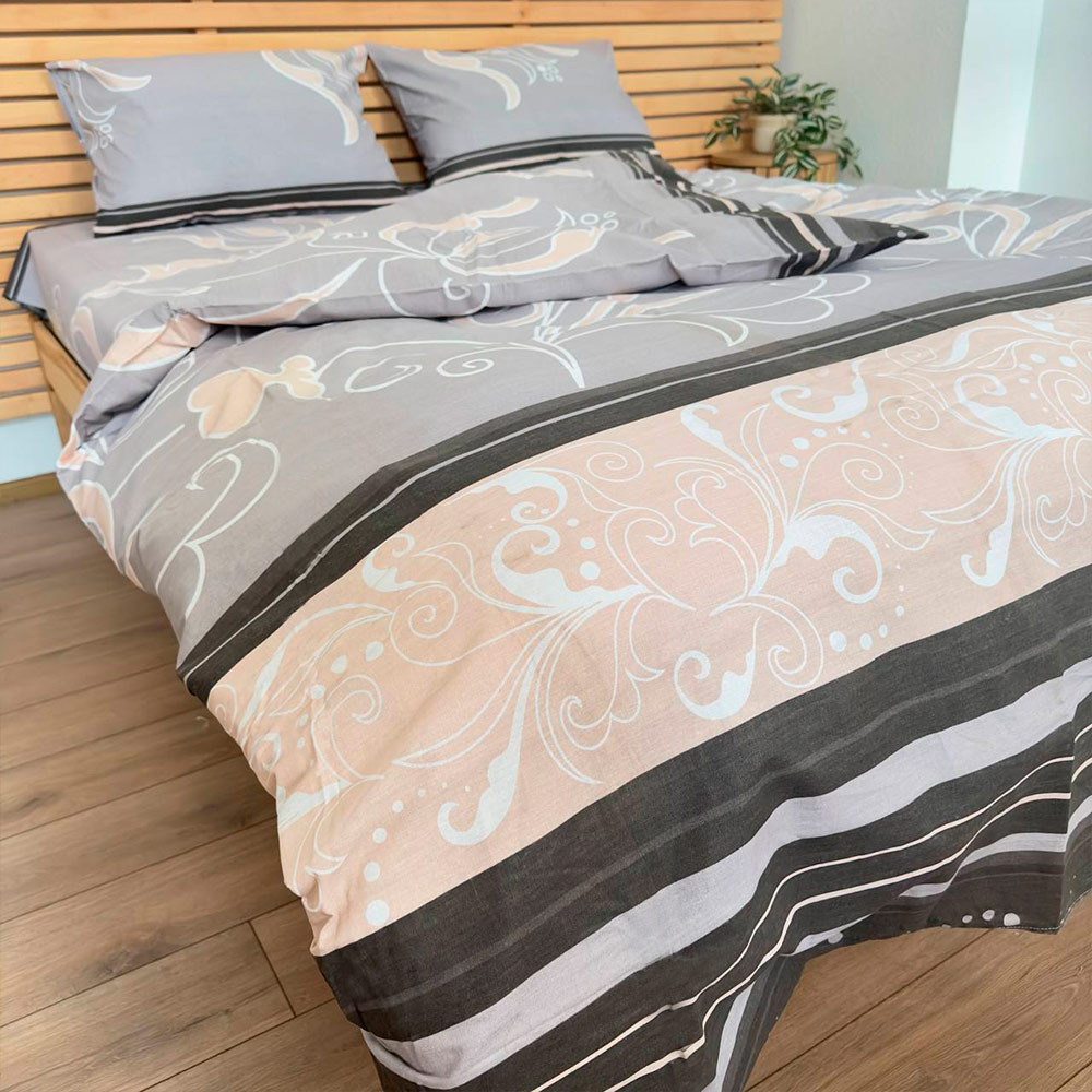 Полуторный комплект постельного белья Цветы 100% хлопок YouStar (Бежевый) Сумы - изображение 1