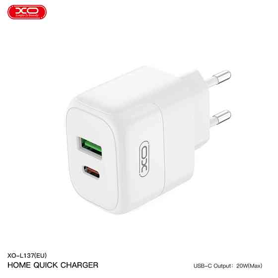 Мережевий зарядний пристрій XO L137 PD20W/QC18W 1USB-A+1USB-C + Lightning кабель білий Львів