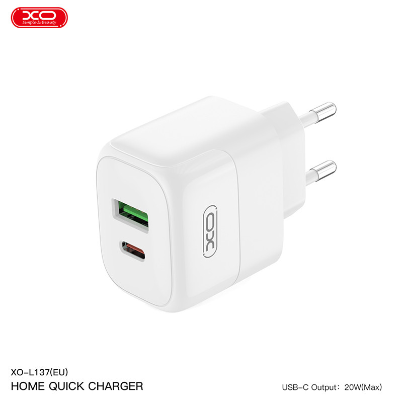 Мережевий зарядний пристрій XO L137 PD20W/QC18W 1USB-A+1USB-C + Lightning кабель білий Львів - фото 3