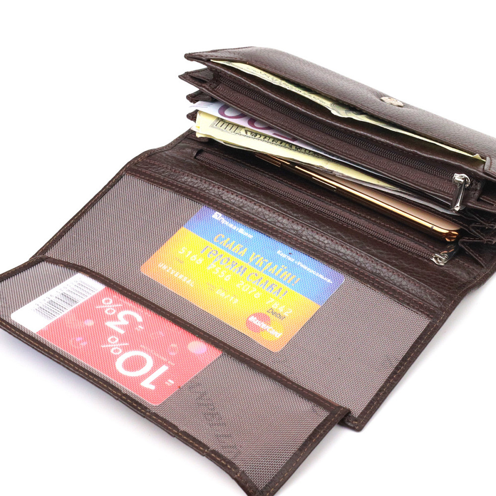 Функціональне жіноче портмоне з монетницею з натуральної шкіри CANPELLINI 21526 Коричневе Київ - фото 4