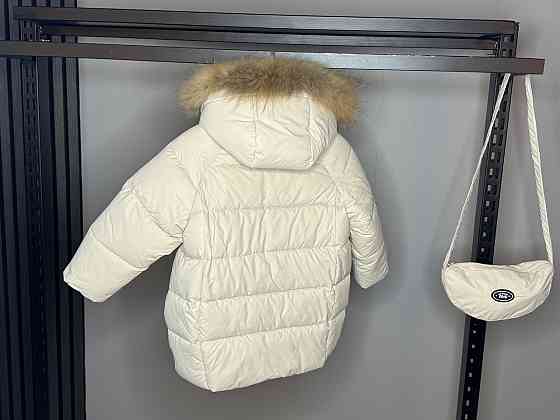 Детская зимняя куртка для девочки с сумкой на 4 года молочная Николаев
