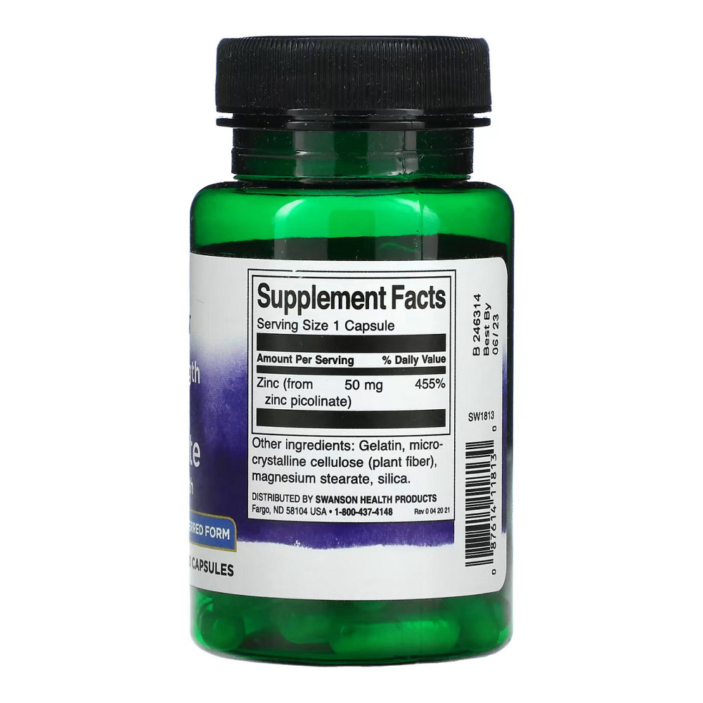 Цинк пиколинат Swanson Extra Strength Zinc Picolinate Body Preferred Form 50mg 60 капс Киев - изображение 4