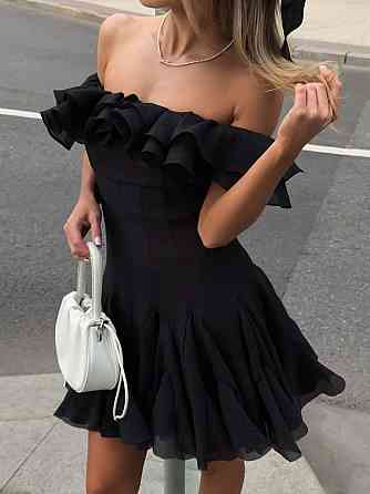 Жіноче стильне, романтичне, ніжне плаття з рюшами-спіп-шифон люкс Чорне, 42/44 Одеса