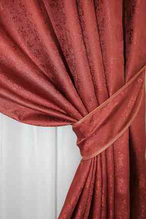 Комплект готових штор VR-Textil Жакард Мармур Al1 № 1303ш Червоний 150х270 см 2 шт (33-0151) Київ