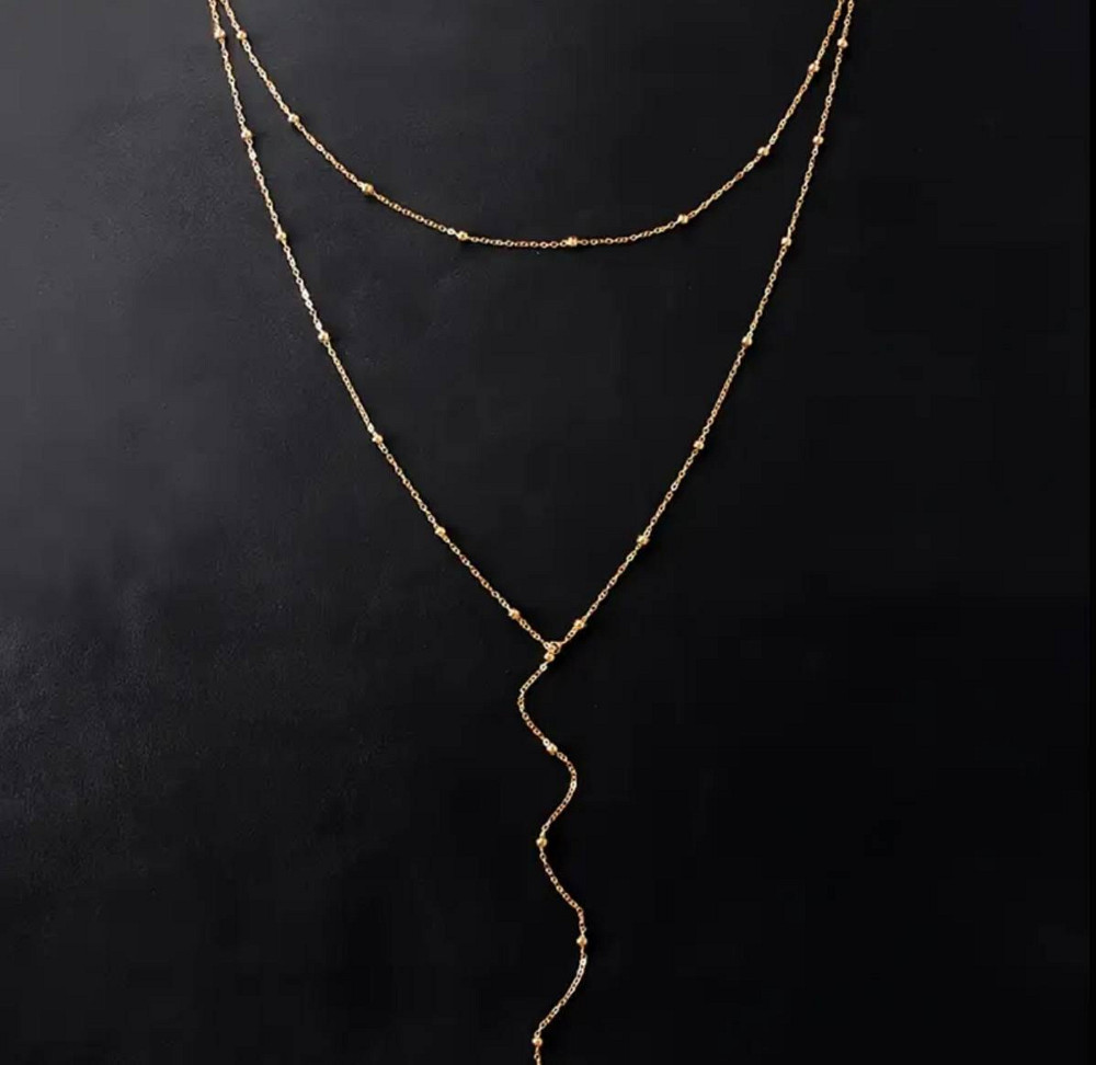 Двошарове золотисте намисто з підвісом – стильний ланцюжок у формі “Y” Київ - фото 3