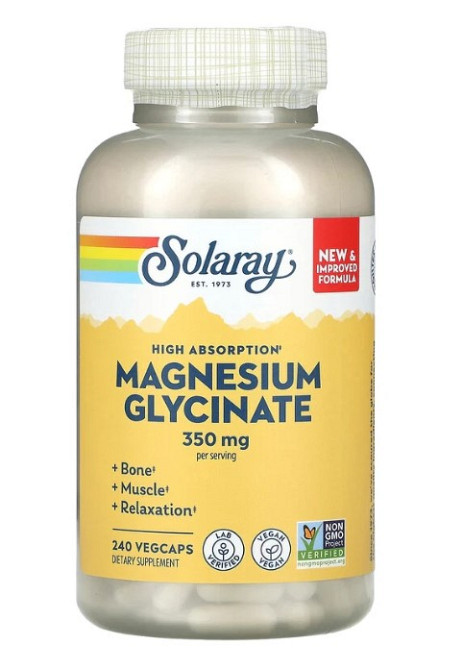 Магний глицинат, Magnesium Glycinate, Solaray, высокая абсорбция, 350 мг 240 капсул Киев - изображение 1