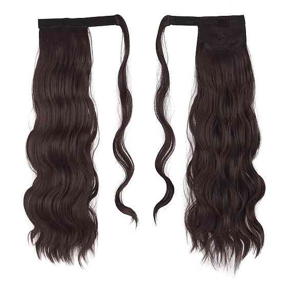 Хвіст накладний темно-каштановий з червоним відтінком, шиньйон на кліпсі термостійкий довгий 60см волосся для швидкого нарощування Київ