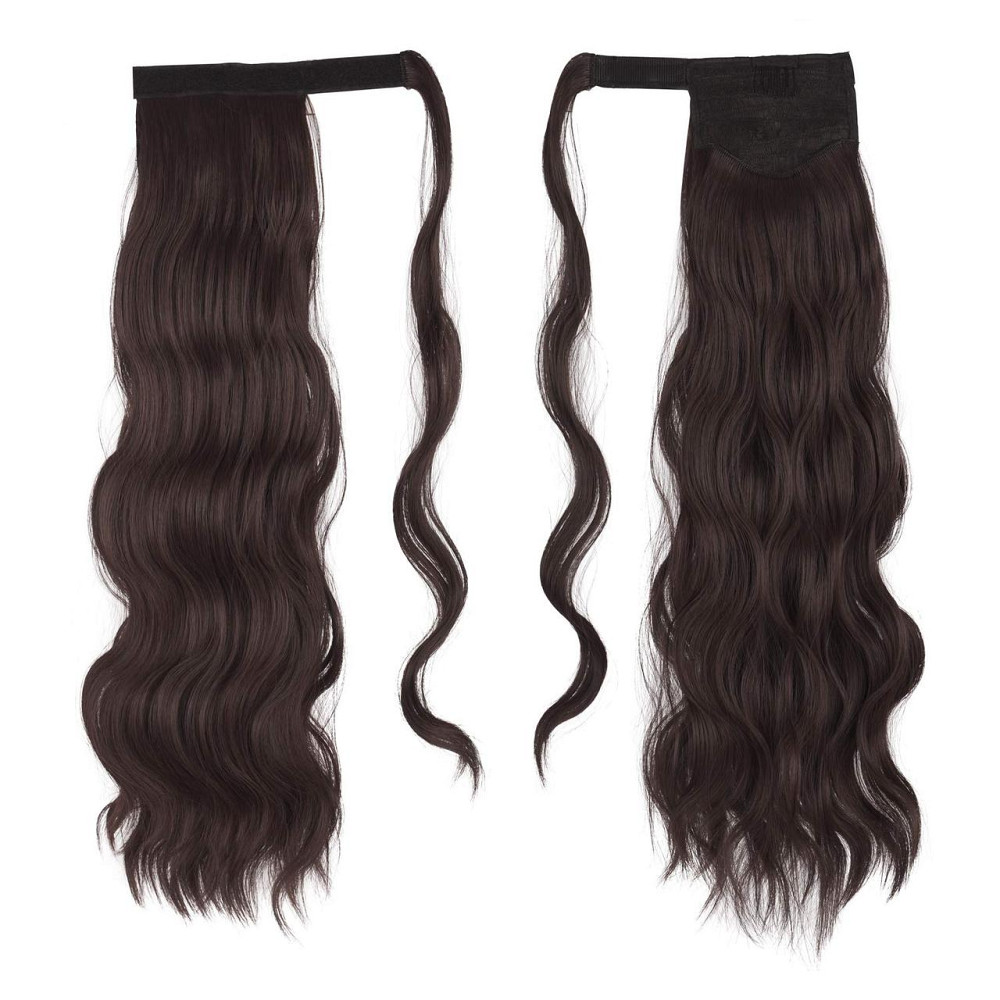 Хвост накладной темно-каштановый с красным оттенком, шиньон на клипсе термостойкий длинный 60 см волнистый Киев - изображение 2