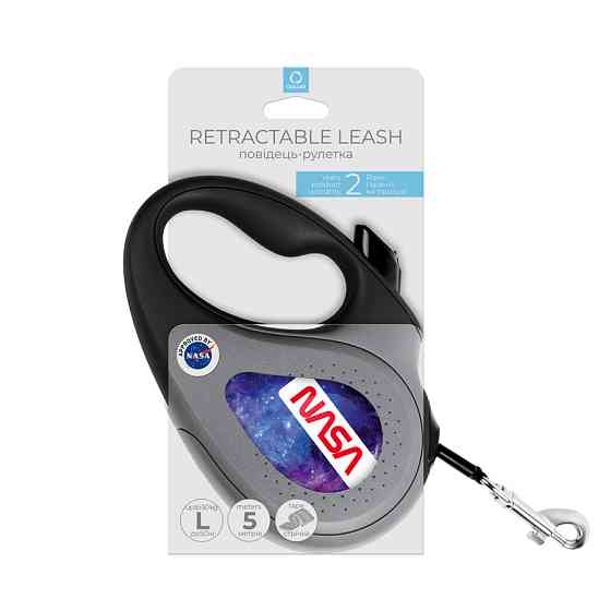Повідець-рулетка для собак WAUDOG R-leash, малюнок "NASA21", L, до 50 кг, 5 м, світловідбиваюча Коломия