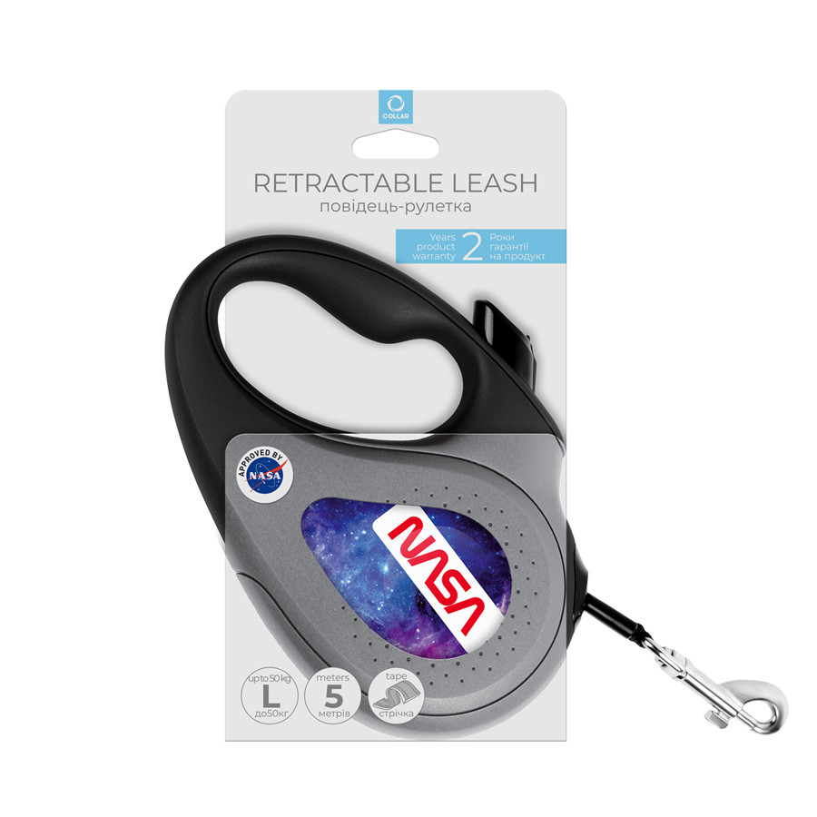 Повідець-рулетка для собак WAUDOG R-leash, малюнок "NASA21", L, до 50 кг, 5 м, світловідбиваюча Коломия - фото 2