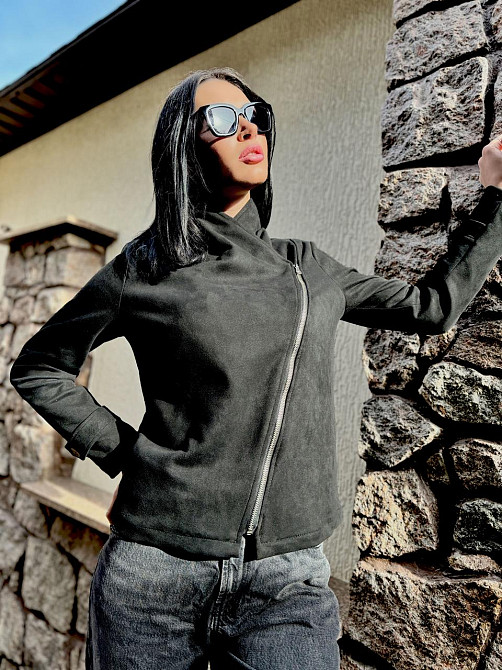 Замшева куртка-жакет "Nessa" оптом I Норма і батал Чорний, 42-44 Київ - фото 5