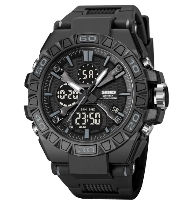 Годинник чоловічий наручний спортивний Skmei 2221 з подвійним дисплеєм і підсвічуванням (Чорний) Вінниця - фото 1