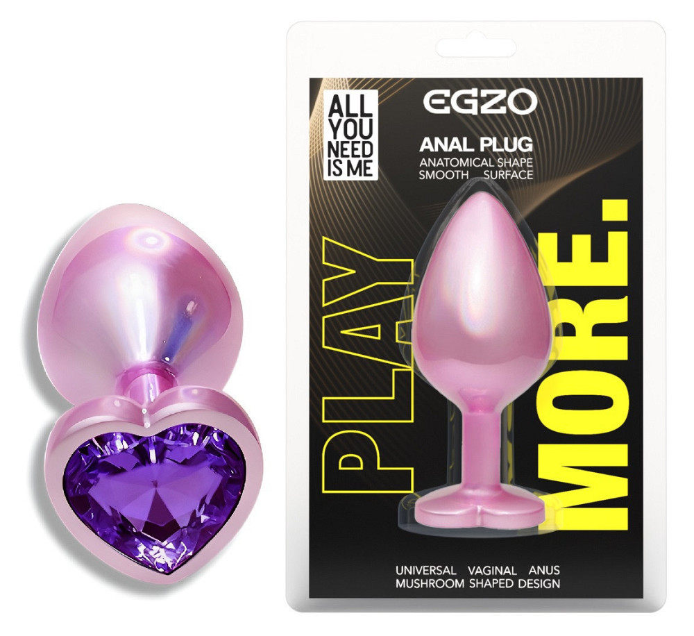 Анальна пробка з кристалом EGZO - Pink Perl Heart Plug Purple, size S Sex Aura Київ - фото 1