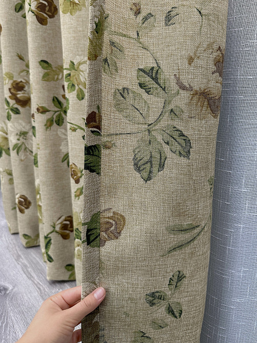 Комплект штор VR-Textil Лен Прованс 200х270 2шт и Тюль 500х270 2081ш-115т Бежевый с коричневым и белым 71-216/6 Киев - изображение 5