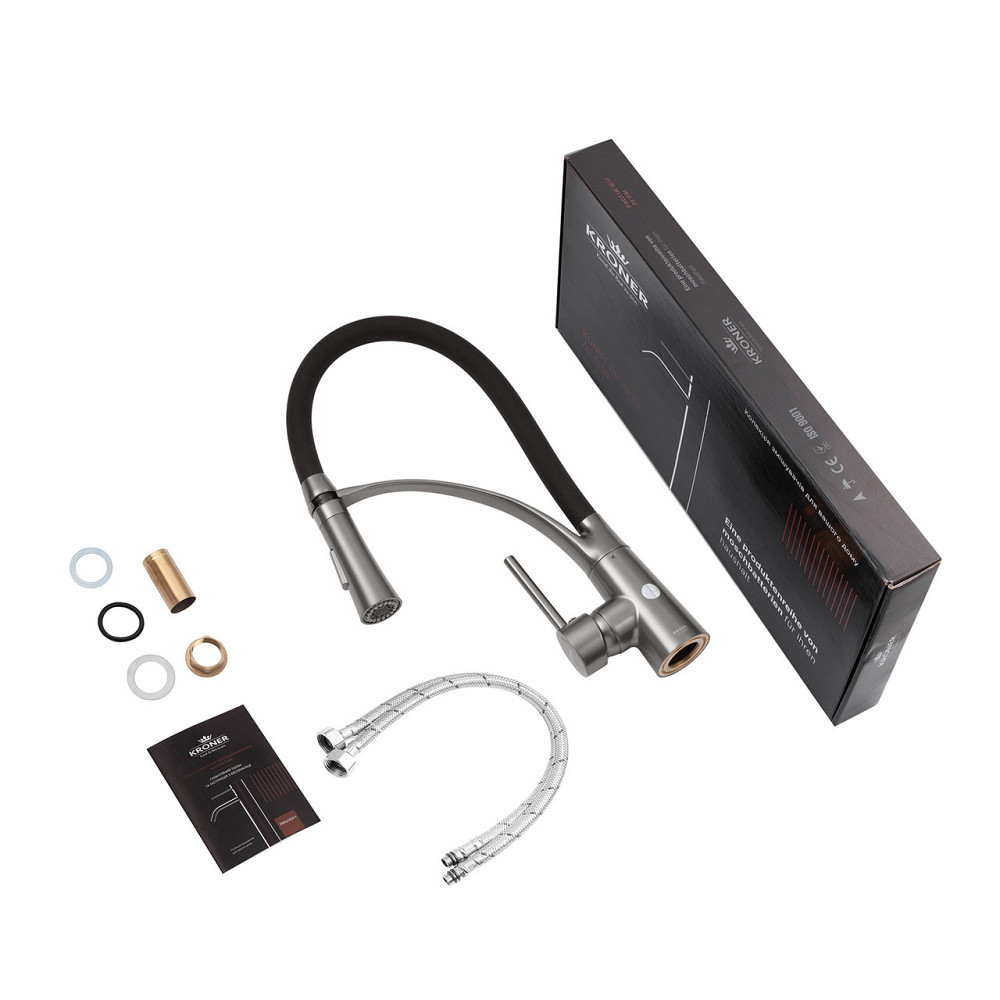 Смеситель для кухни с гибким изливом Kroner KRP Ersel - GRP03393BLK черный/графит Киев - изображение 9