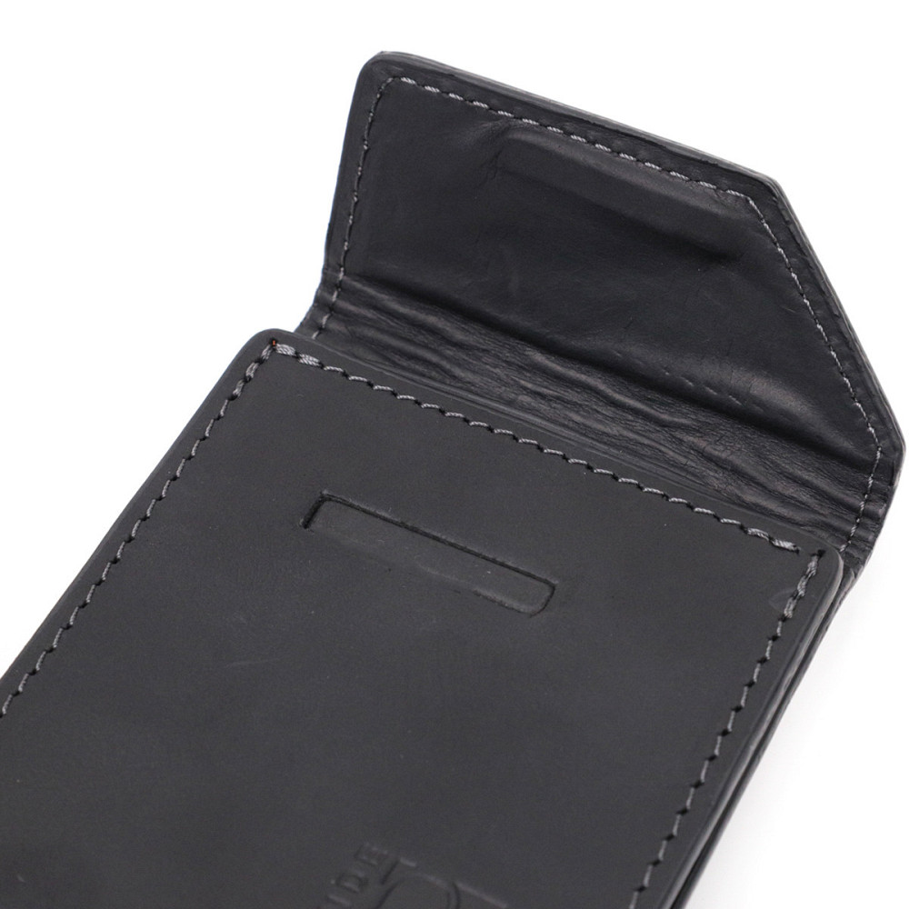 Компактний шкіряний затискач для грошей з утримувачем для Apple AirTag GRANDE PELLE 11617 Чорний Київ - фото 3