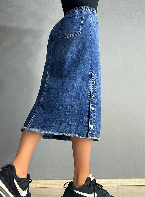 Спідниця жіноча джинсова ZJY 8039 талія на резинці з боковими розрізами синя, синій, З6, 36, 98 см,  Одеса - фото 6