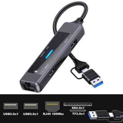 Концентратор XoKo USB-C 5-in-1 USB 3.0 + USB 2.0 + SD/TF + RJ45 100Mbps silver (XK-AC-350) Вінниця