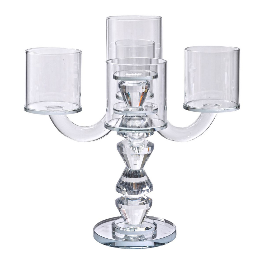 Yiwu Канделябр на 5 свічок 19×19×24 см підсвічник декоративний скляний на ніжці прозорий HP-4-3 Киев - изображение 2