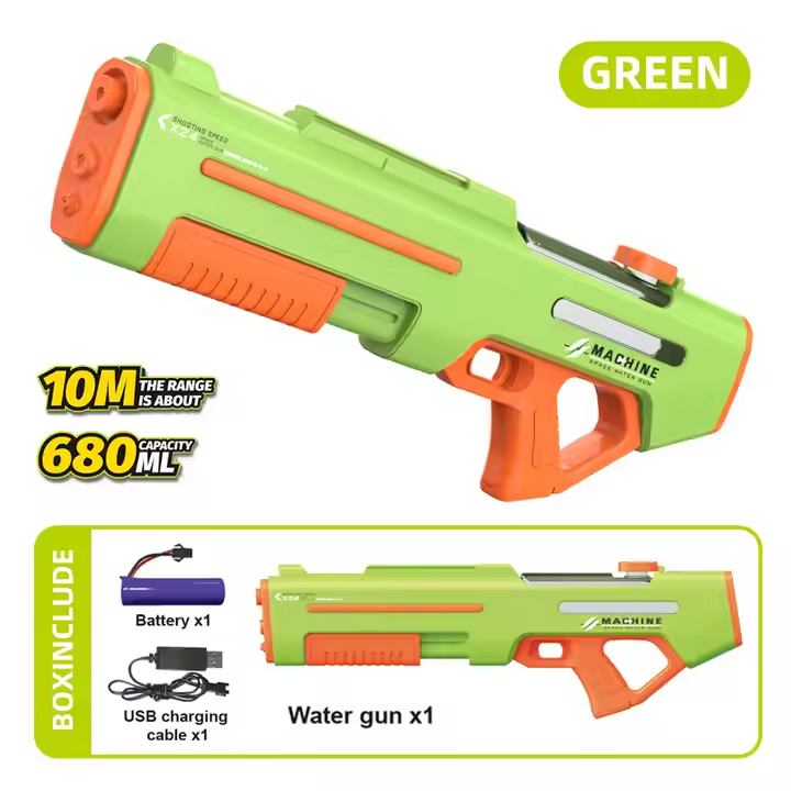 Водный пистолет для детей, электрический бластер, аккумуляторный, игрушечный автомат для детей, зелёный Каменец-Подольский - изображение 3