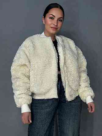 Шуба женская Lady Yep 10016 мех тедди бомбер короткая оверсайз молочная, молочний, 42 Киев
