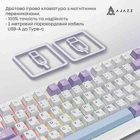 Клавіатура Ajazz AK820 Max Magnetic Switch White (AK820MAX-WM-PWB) ( білий, фіолетовий ) Харьков