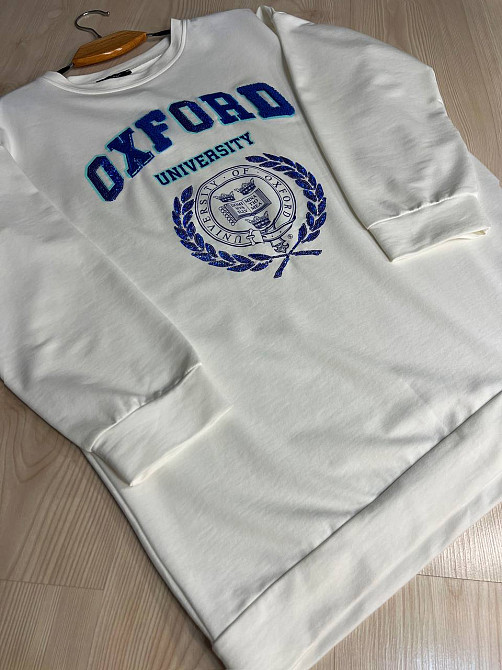 Світшот жіночий LSK 6011 подовжений оверсайз туніка з вишивкою Oxford, білий, one size Київ - фото 18