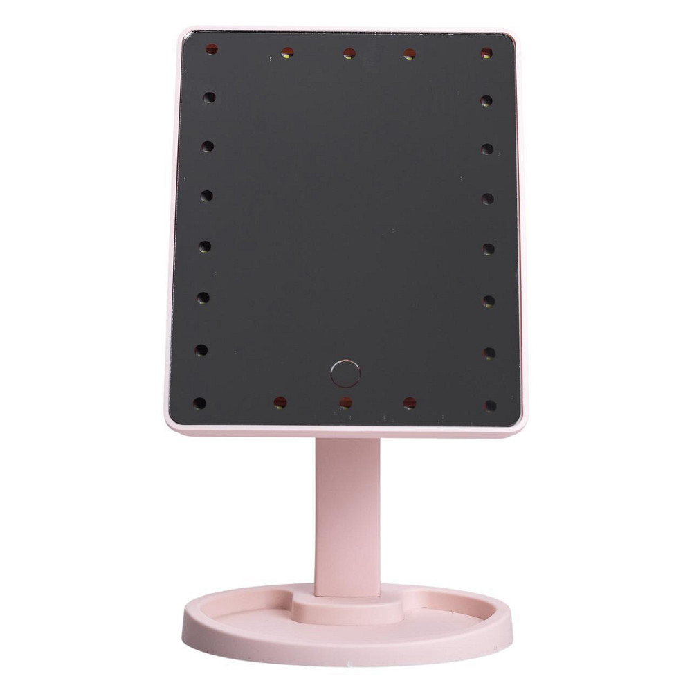 Настільне дзеркало з підсвічуванням 22 LED для макіяжу 21х16 см прямокутне на ніжці USB Рожеве HP-10-4AP Київ - фото 4