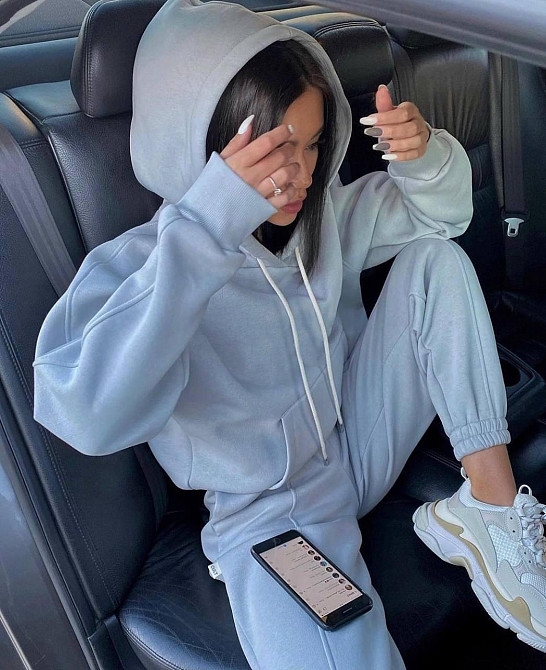 Женский утепленный костюм двойка: худи и штаны турецкая трехнить на флисе Серо-голубой, 44/46 Одесса - изображение 1