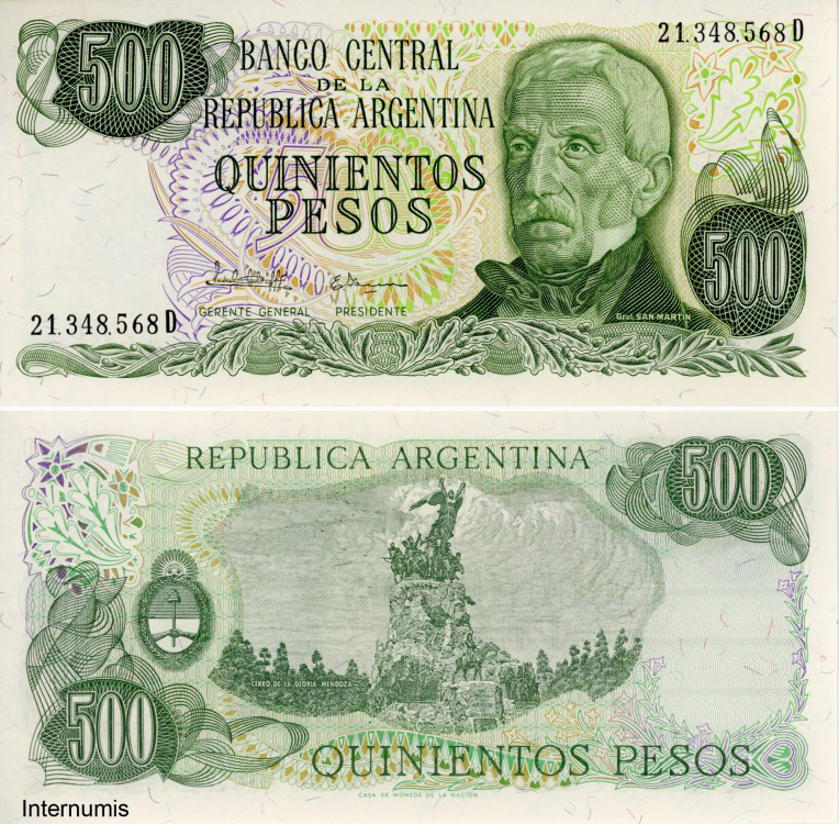 Аргентина/Argentina 500 Pesos 1976-82 Pick UNC Полтава - фото 1