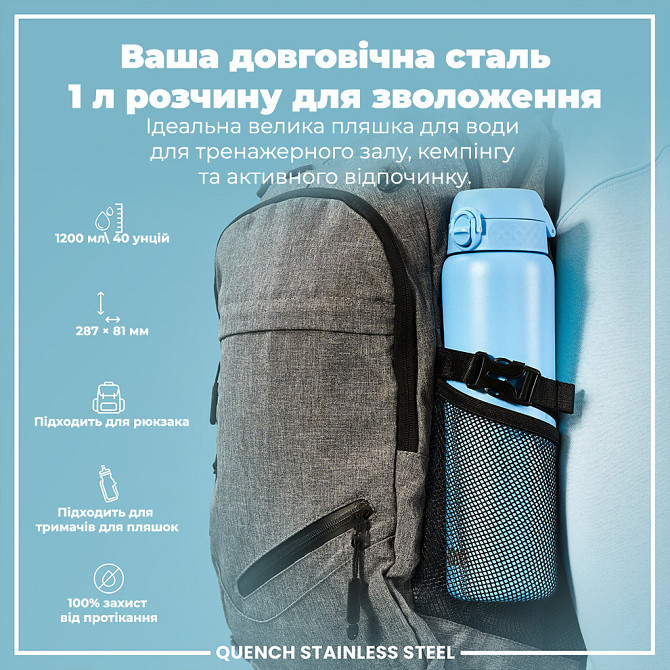 Спортивна пляшка для води Спорт пляшка Пляшка Пляшка для тренувань Фітнес пляшка для води блакитна ION8 1200ml Київ - фото 5