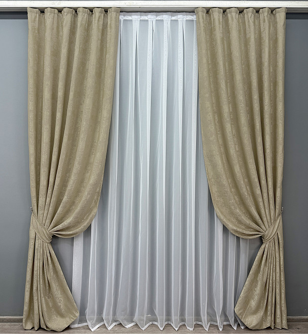 Комплект готовых штор VR-Textil Жаккард Sultan XO № 1284ш Золотистый 200х270 см 2 шт (32-048) Киев - изображение 2