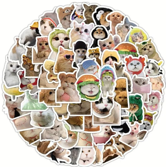Наклейки Стікери Коти - Водонепроникні Вінілові Естетичні Наклейки з Котами для Пляшки Води, Комп'ют Київ - фото 5