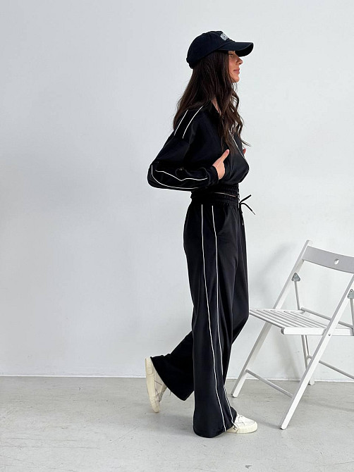 Велюровый костюм женский с широкими штанами Черный 42/46 Харьков - изображение 4