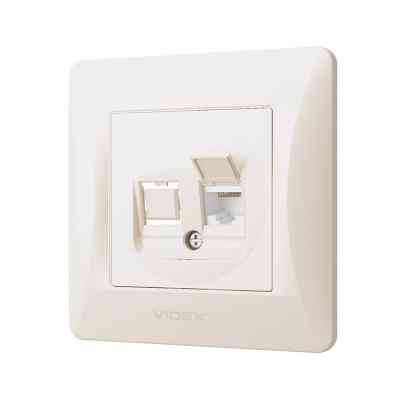 Комп'ютерна розетка Videx BINERA CAT6 одинарна кремова (VF-BNSK1PC6-CR) Вінниця