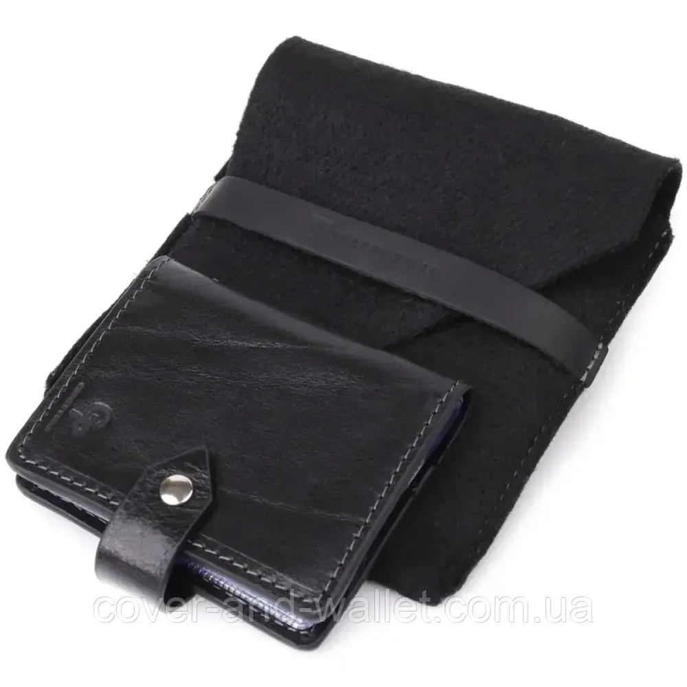 Компактна візитниця з італійської шкіри чорного кольору ручної роботи Grande Pelle Ricco Київ - фото 9
