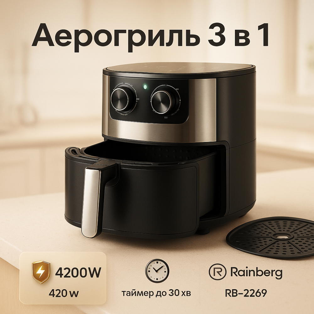 Аерофрітюрниця з функцією приготування різних страв Rainberg RB-2269 4200Вт 8Л, Аерофритюрниця DL-49 Львів - фото 13