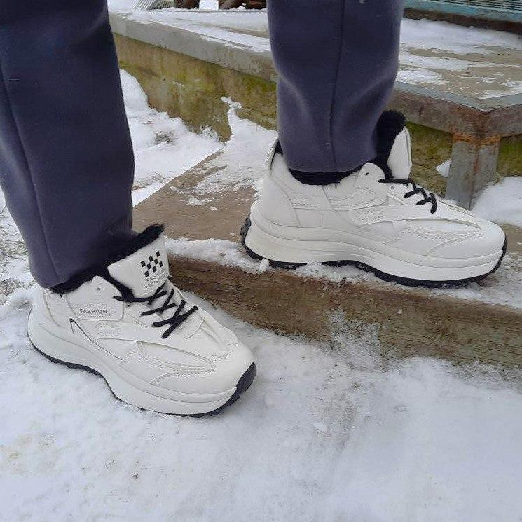 -Жінні зимові Білі Кросівки з МЕХОМ на Високому Підошві Мокасини (розміри: 36) — 07-2 Дніпро - фото 5